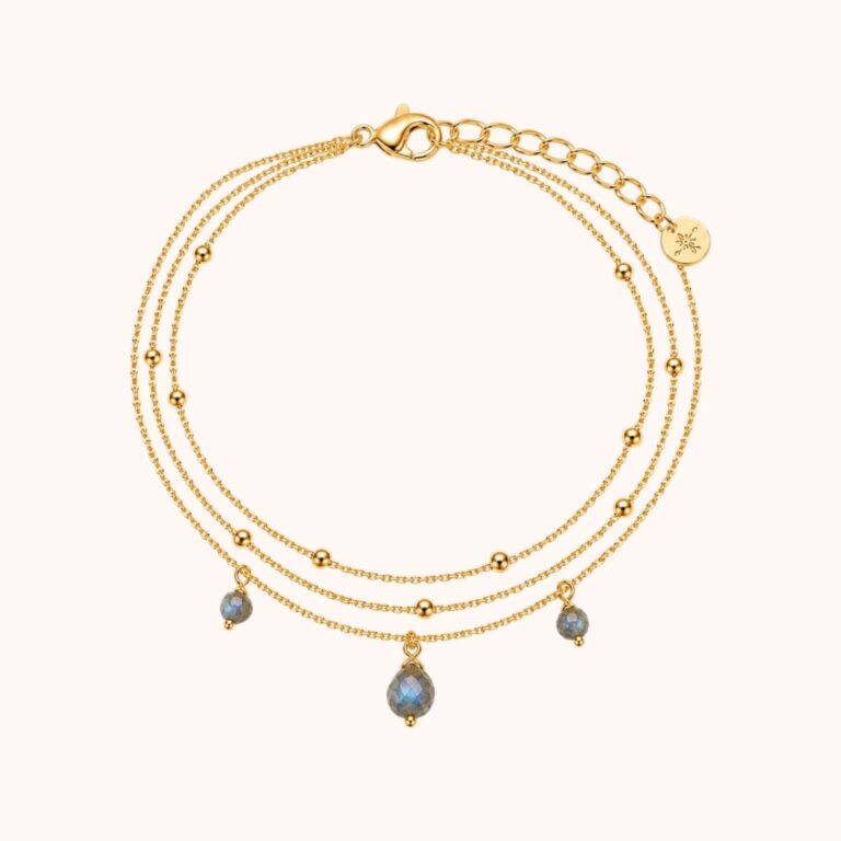 Bracelet Diane triple – Acier Doré – Labradorite