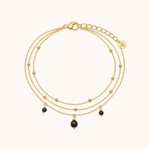 Bracelet Diane triple – Acier Doré – Onyx