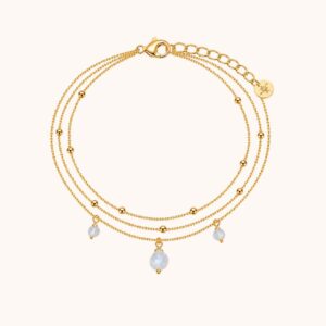 Bracelet Diane triple – Acier Doré – Pierre de lune