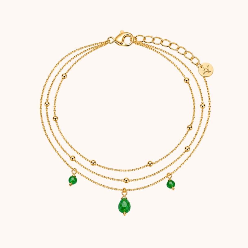 Bracelet Diane triple - Acier Doré - Quartz vert