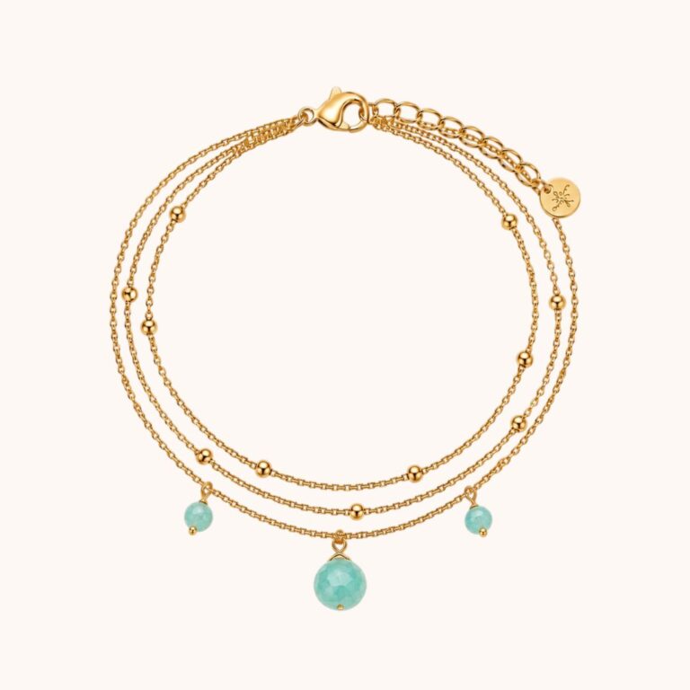 Bracelet Diane triple – Acier Doré – Amazonite