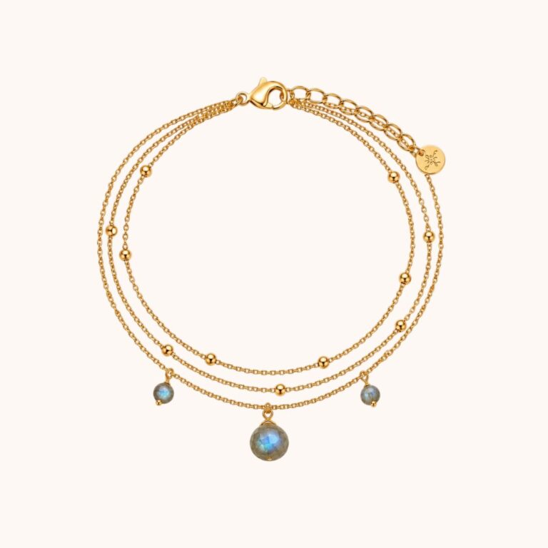 Bracelet Diane triple – Acier Doré – Labradorite