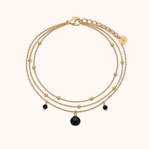 Bracelet Diane triple – Acier Doré – Onyx