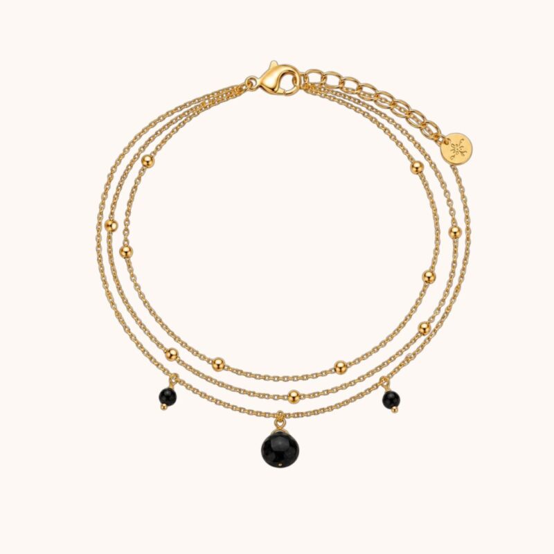 Bracelet Diane triple - Acier Doré - Onyx