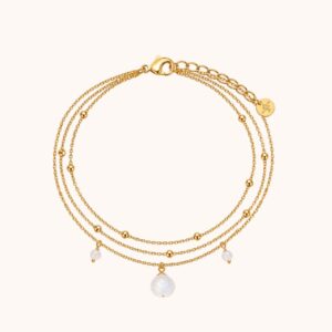 Bracelet Diane triple – Acier Doré – Pierre de lune