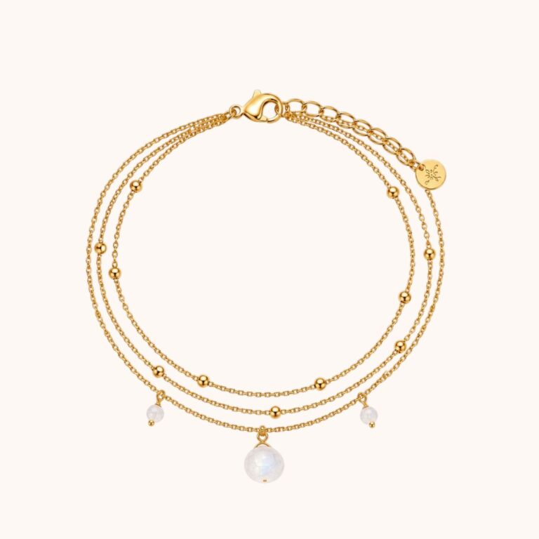 Bracelet Diane triple – Acier Doré – Pierre de lune