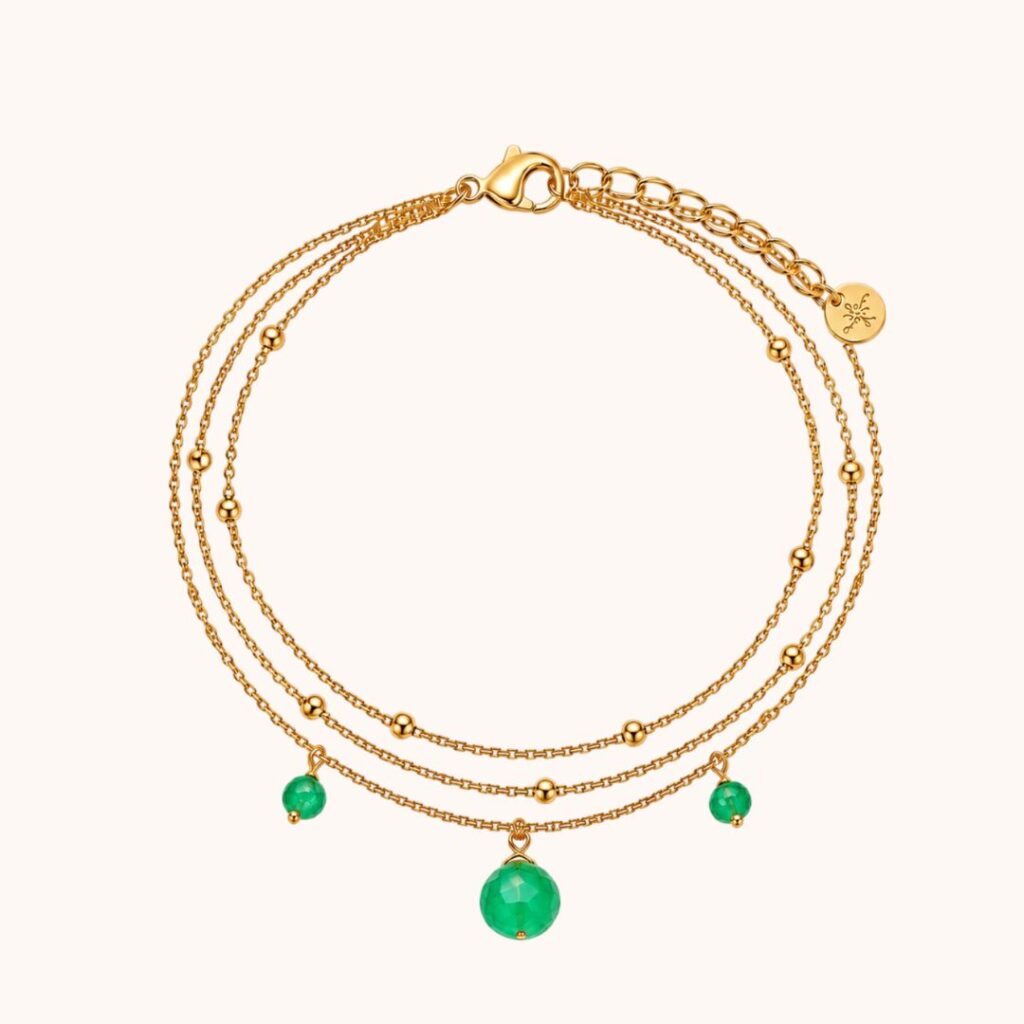 Bracelet Diane triple – Acier Doré – Quartz vert