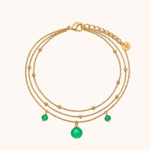 Bracelet Diane triple - Acier Doré - Quartz vert