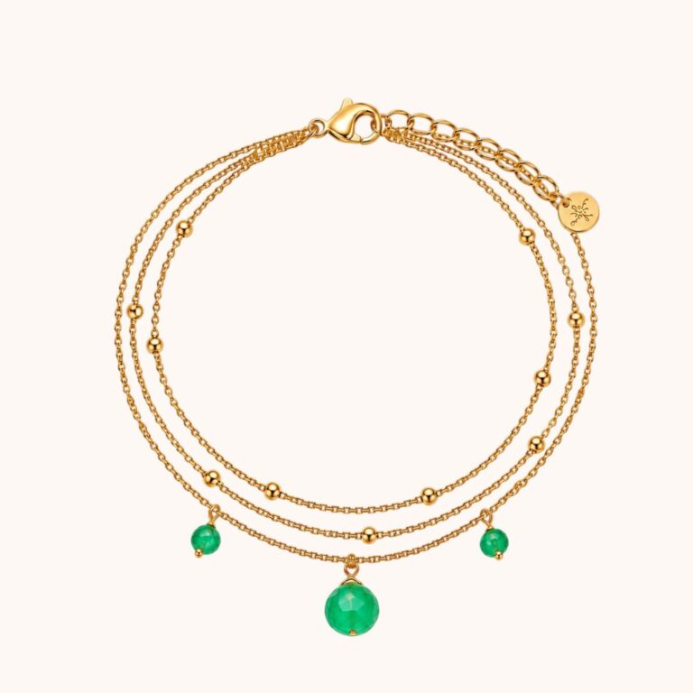 Bracelet Diane triple – Acier Doré – Quartz vert