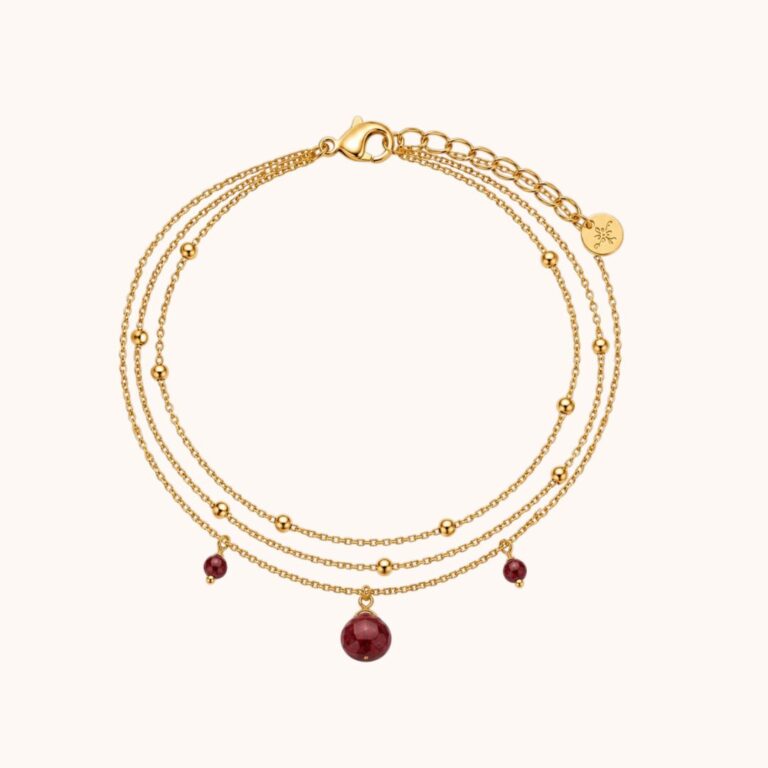 Bracelet Diane triple – Acier Doré – Grenat